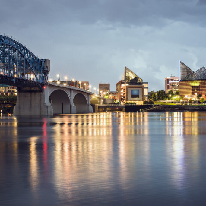 Chattanooga, Tennessee, USA downtown skyline at night.